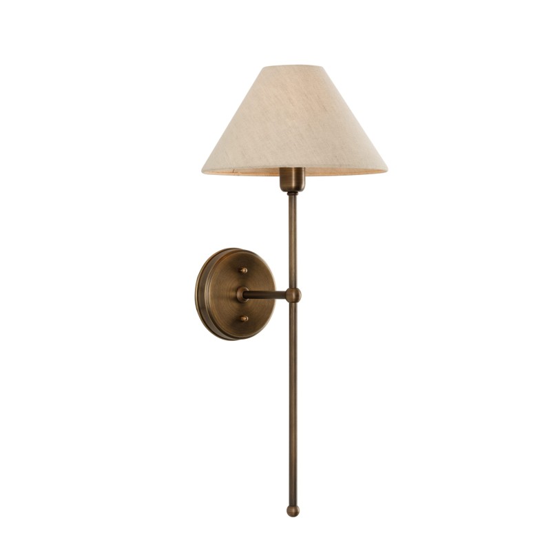 Antique Brass BASIC Wall Sconce, wide linen lampshade