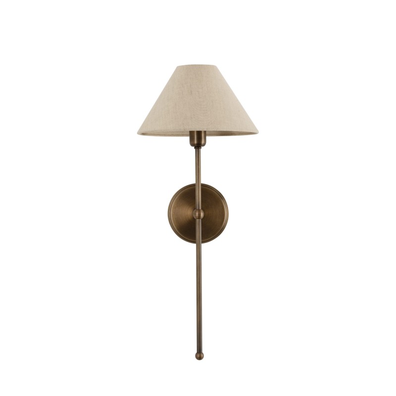 Antique Brass BASIC Wall Sconce, wide linen lampshade