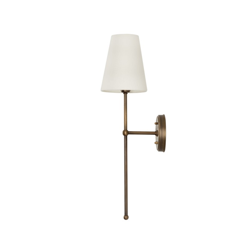 Antique Brass BASIC Wall Sconce, narrow white lampshade