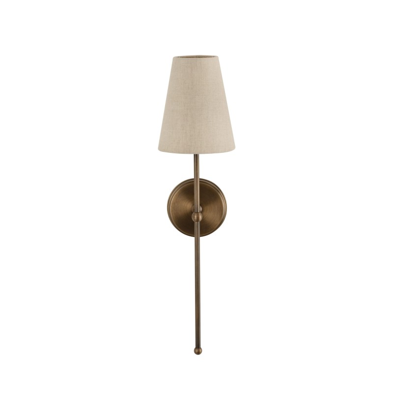 Antique Brass BASIC Wall Sconce, narrow linen lampshade