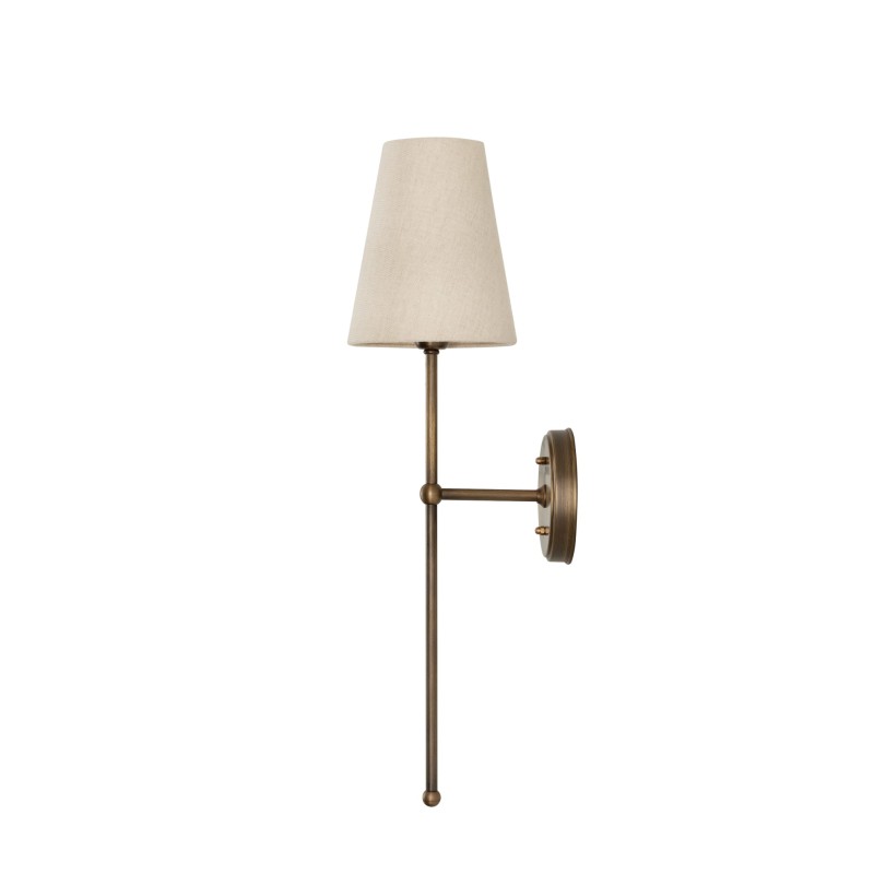 Antique Brass BASIC Wall Sconce, narrow linen lampshade
