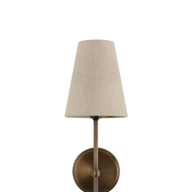 Antique Brass BASIC Wall Sconce, narrow linen lampshade