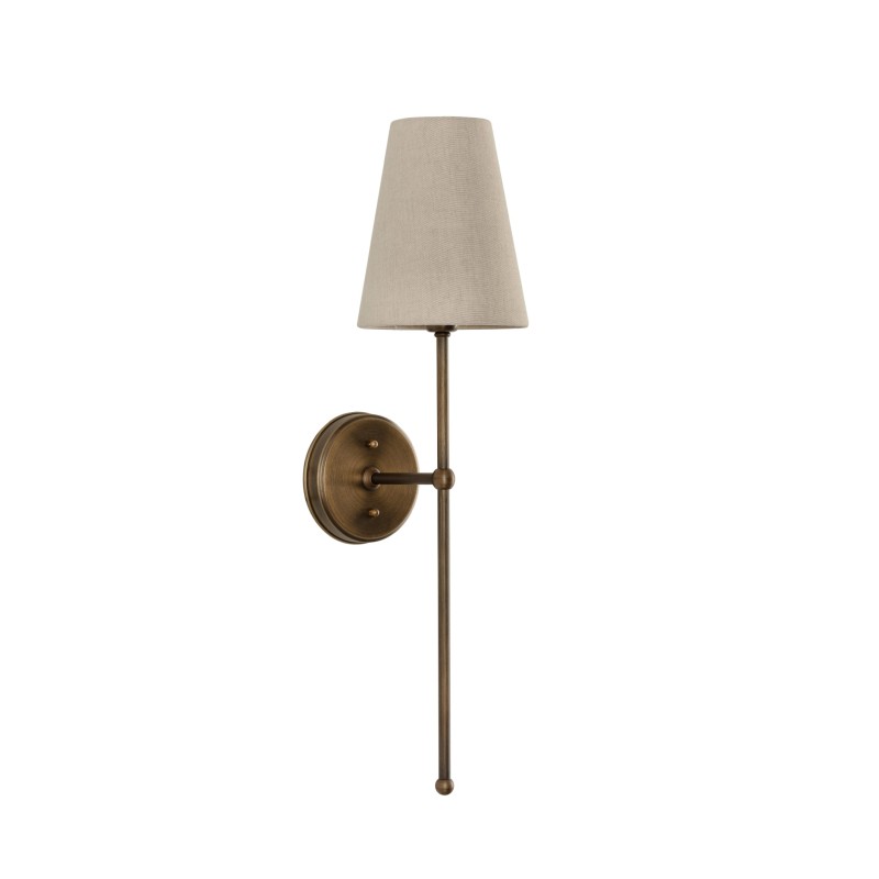 Antique Brass BASIC Wall Sconce, narrow linen lampshade