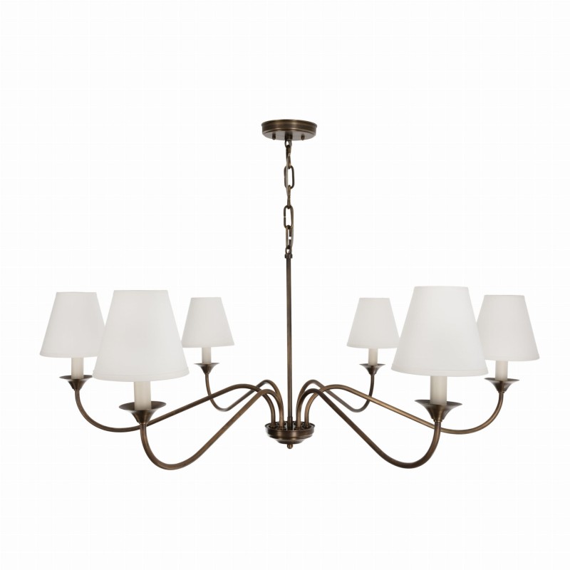 Aurelia brass chandelier with white lampshades