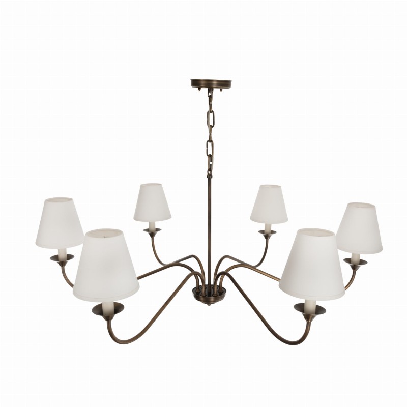 Aurelia brass chandelier with white lampshades