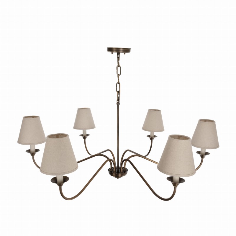 Aurelia brass chandelier with linen lampshades