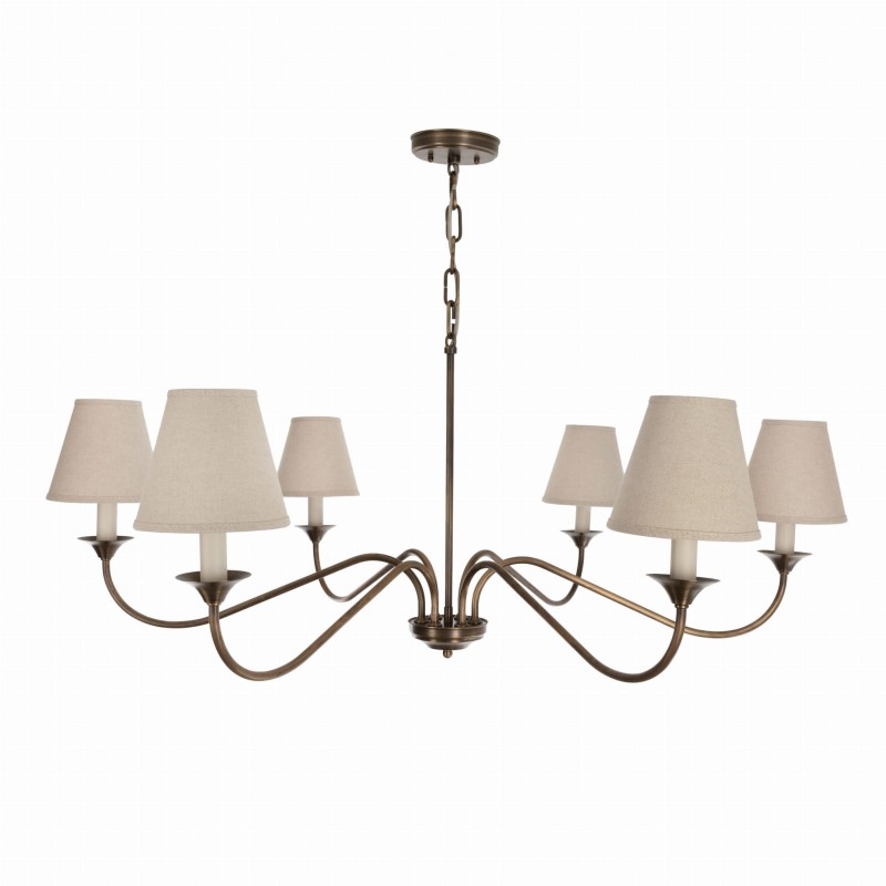 Aurelia brass chandelier with linen lampshades