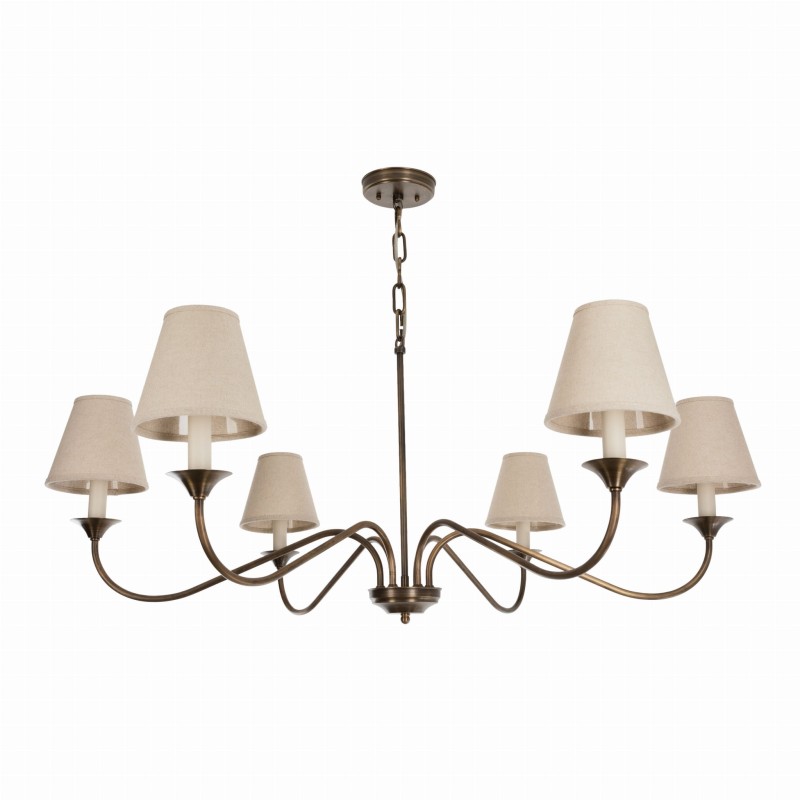 Aurelia brass chandelier with linen lampshades