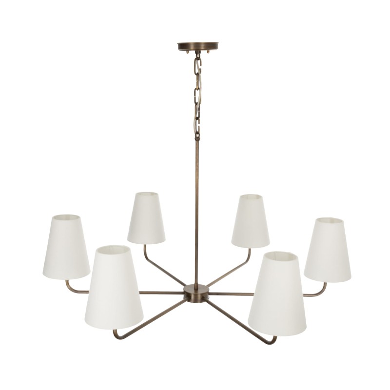 Antique Brass CLASSY PLUS Chandelier, narrow white lampshade