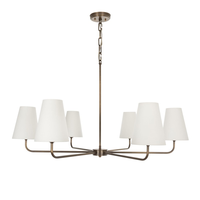 Antique Brass CLASSY PLUS Chandelier, narrow white lampshade