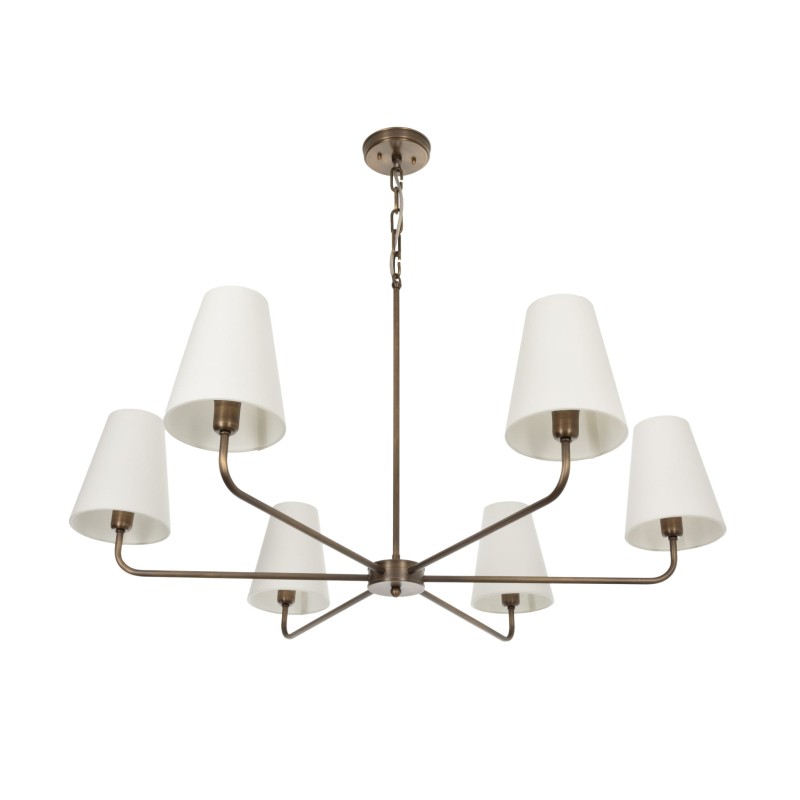Antique Brass CLASSY PLUS Chandelier, narrow white lampshade