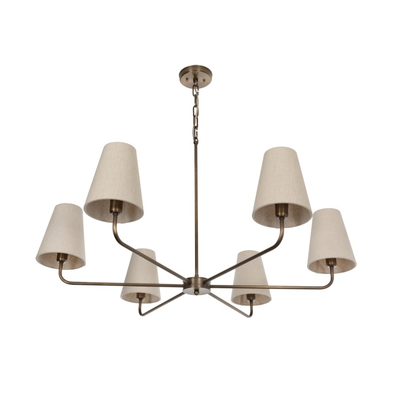 Antique Brass CLASSY PLUS Chandelier, narrow linen lampshade