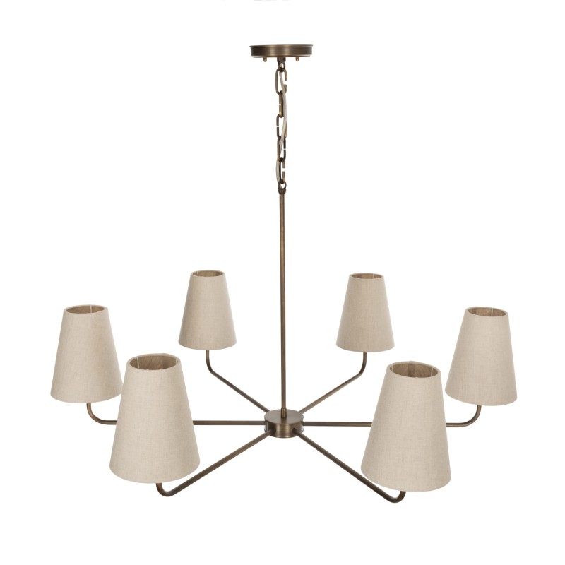 Antique Brass CLASSY PLUS Chandelier, narrow linen lampshade