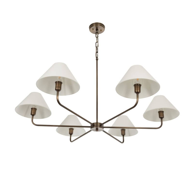 Antique Brass CLASSY PLUS Chandelier, wide white lampshade