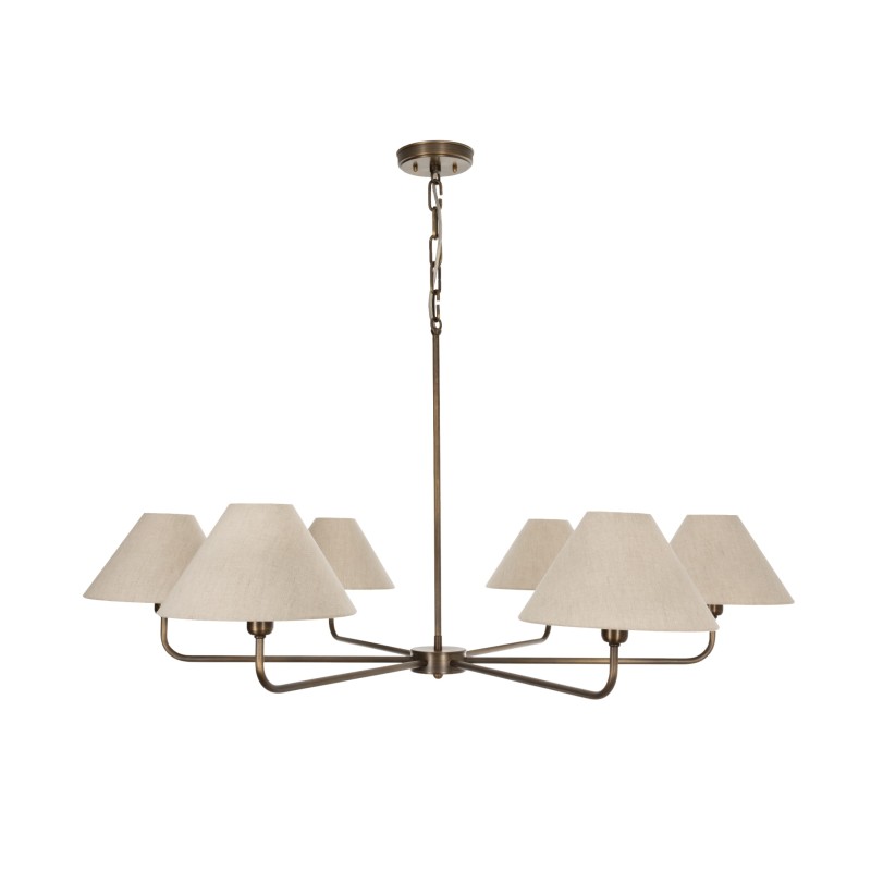 Antique Brass CLASSY PLUS Chandelier, wide linen lampshade