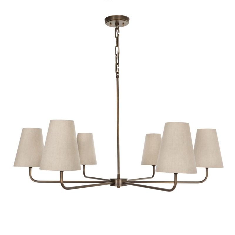 Antique Brass CLASSY PLUS Chandelier, narrow linen lampshade