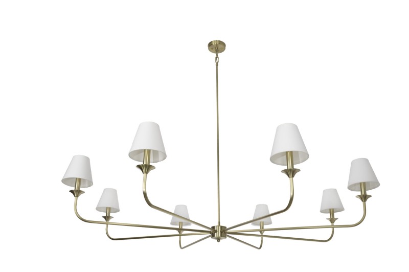 Farmhouse Brushed Brass Chandelier – Slim White Edition