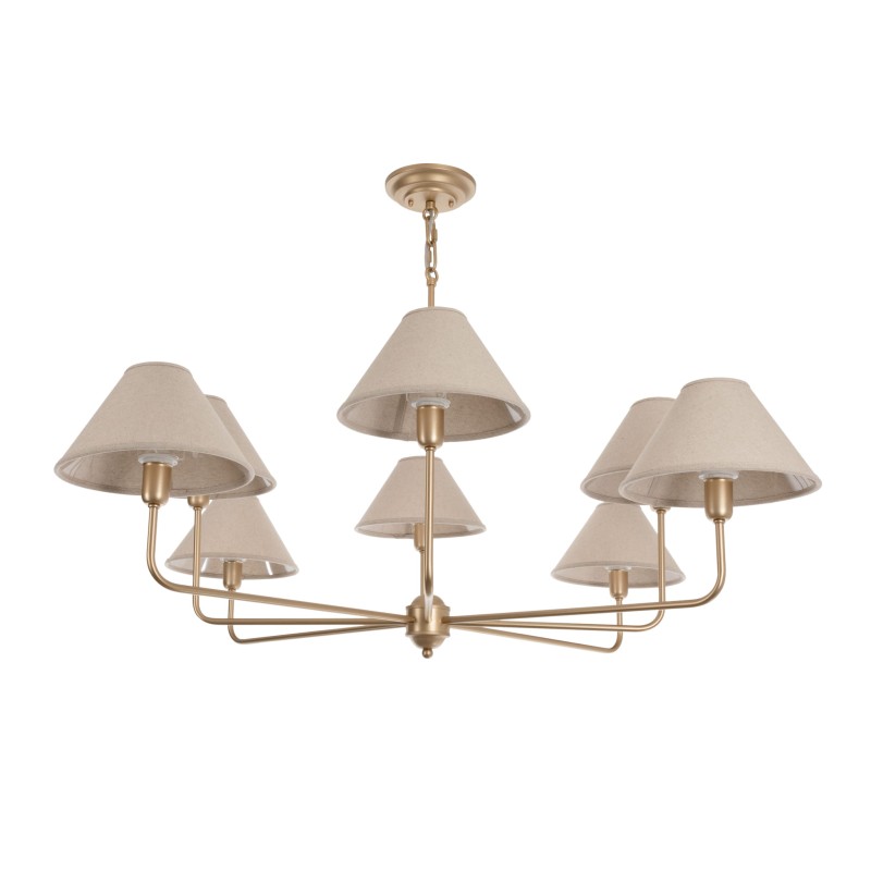Calm Gold Chandelier with a wide linen lampshade