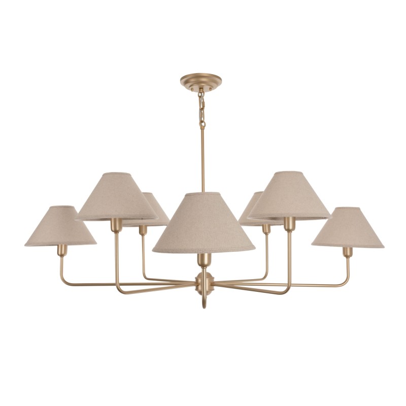 Calm Gold Chandelier with a wide linen lampshade