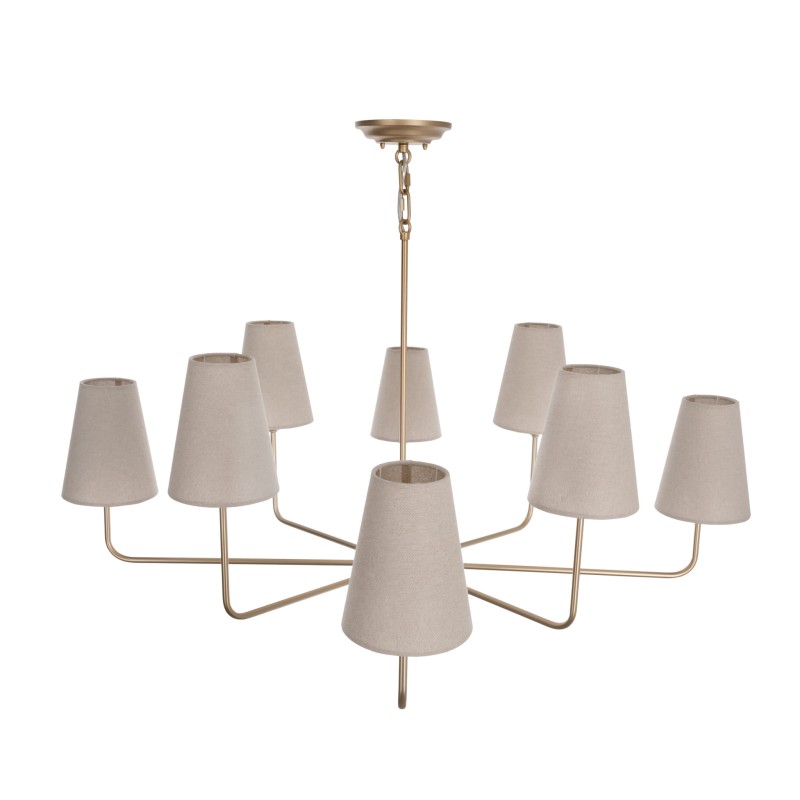 Calm Gold Chandelier with a narrow linen lampshade