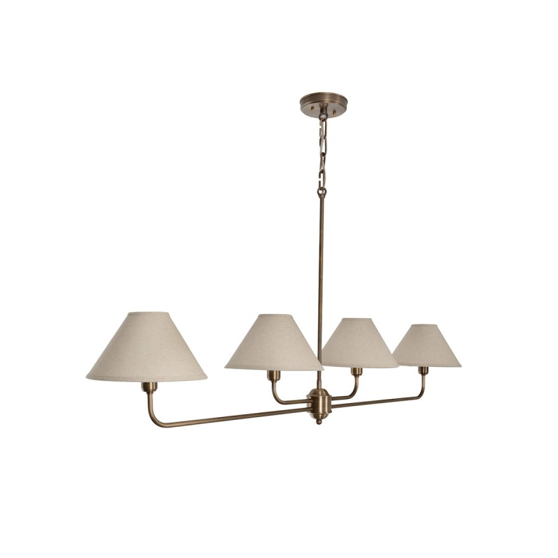 Classy chandelier, antiqued brass, linen, wide
