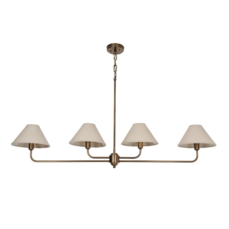 Classy chandelier, antiqued brass, linen, wide