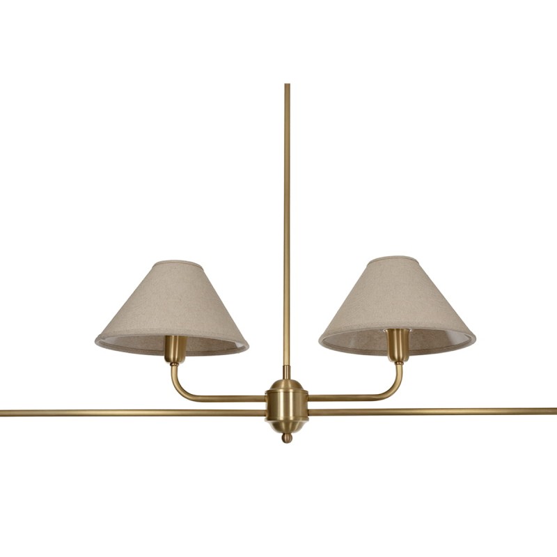 Classy chandelier, brushed brass, linen shade, wide