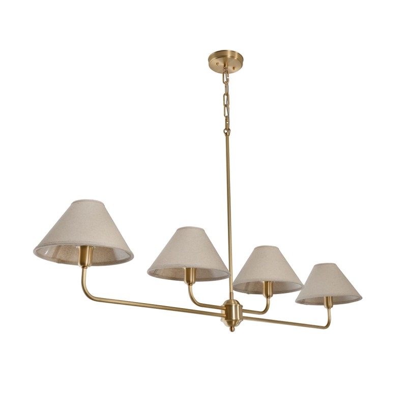 Classy chandelier, brushed brass, linen shade, wide