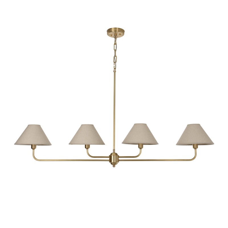 Classy chandelier, brushed brass, linen shade, wide