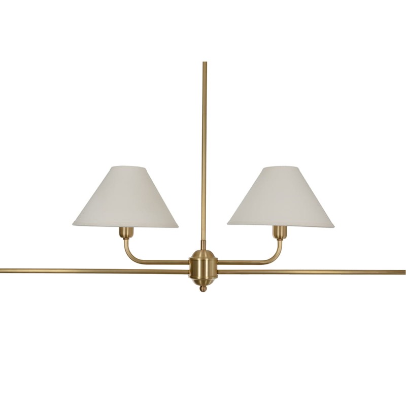 Classy chandelier, brushed brass, white lampshade, wide