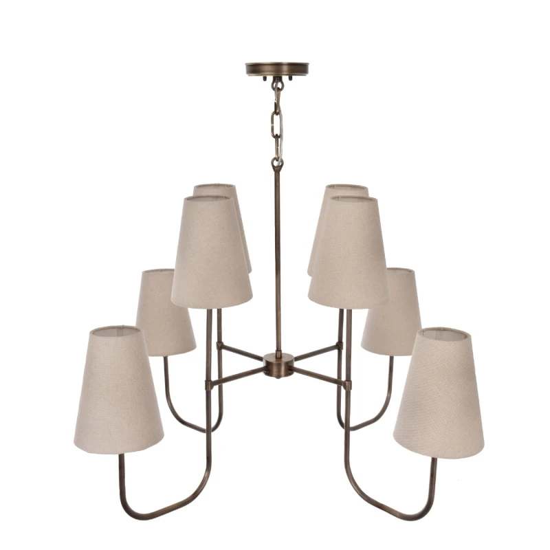 Lampa mosiężna Eliora, lniany abażur ,Crafdeco