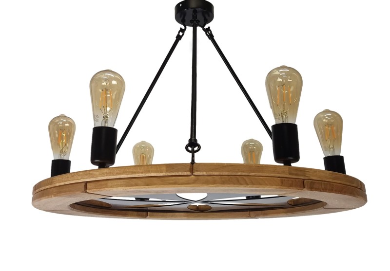 Rustic Oak Chandelier with Highlander Rosette, 70 cm Crafdeco