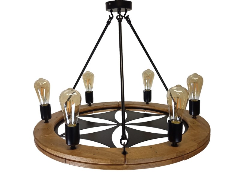 Rustic Oak Chandelier with Highlander Rosette, 70 cm  - Crafdeco