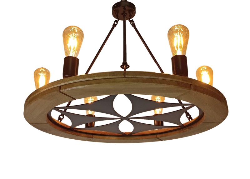 Rustic Oak Chandelier with Highlander Rosette, 70 cm - Crafdeco