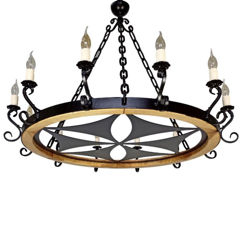 OAK 90 12S Chandelier with Metal Highlander Rosette - Crafdeco