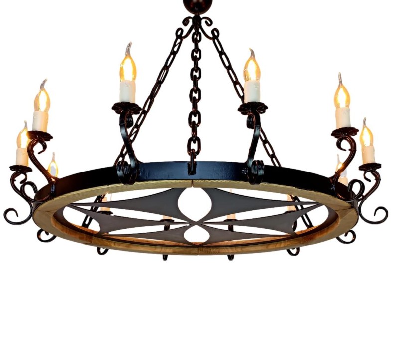 OAK 90 12S Chandelier with Metal Highlander Rosette  - Crafdeco