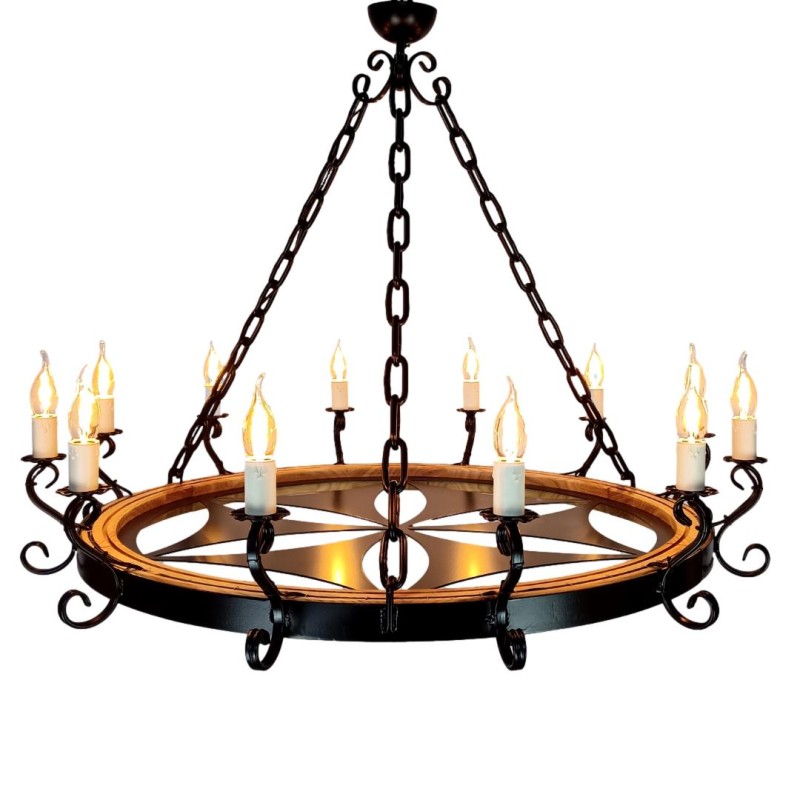 OAK 90 12S Chandelier with Metal Highlander Rosette  - Crafdeco