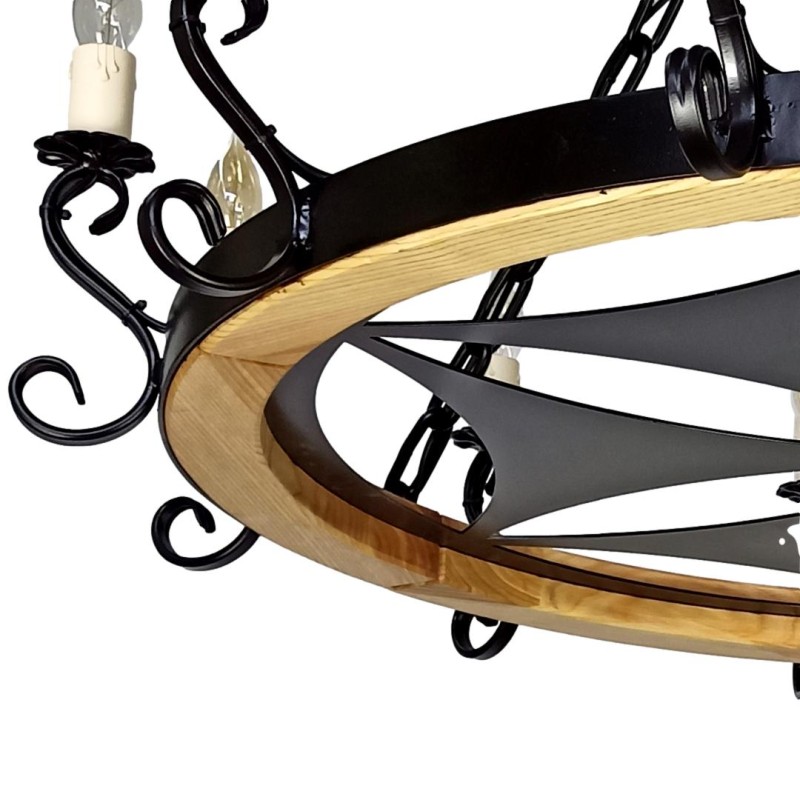 OAK 90 12S Chandelier with Metal Highlander Rosette - Crafdeco