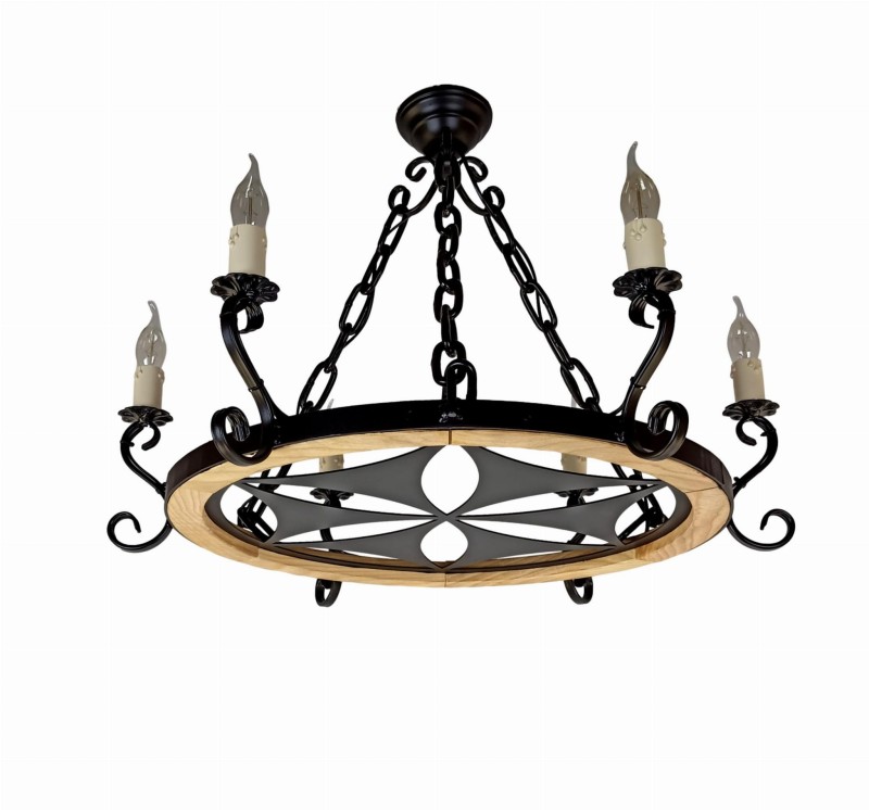 Oak Wagon Wheel Chandelier K70 6S – Metal Highland Rosette