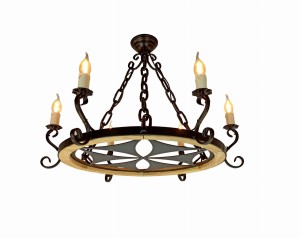 Oak Wagon Wheel Chandelier K70 6S – Metal Highland Rosette