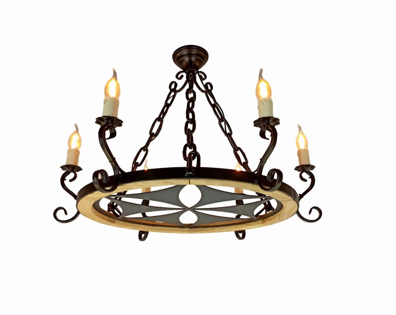 Oak Wagon Wheel Chandelier K70 6S – Metal Highland Rosette