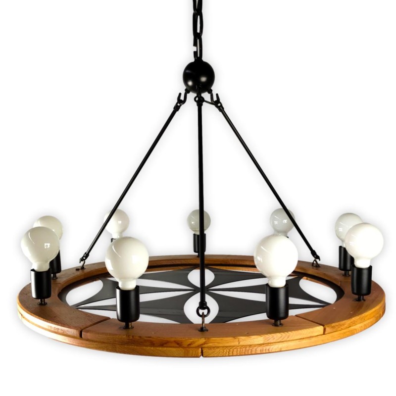 Rustic Oak Chandelier with Highlander Rosette, 90 cm - Crafdeco