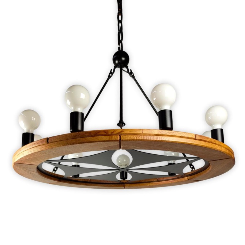 Rustic Oak Chandelier with Highlander Rosette, 90 cm - Crafdeco